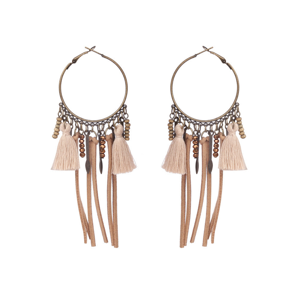 Wholesale Bohemian Rice Pearl Shell Long Tassel Earrings